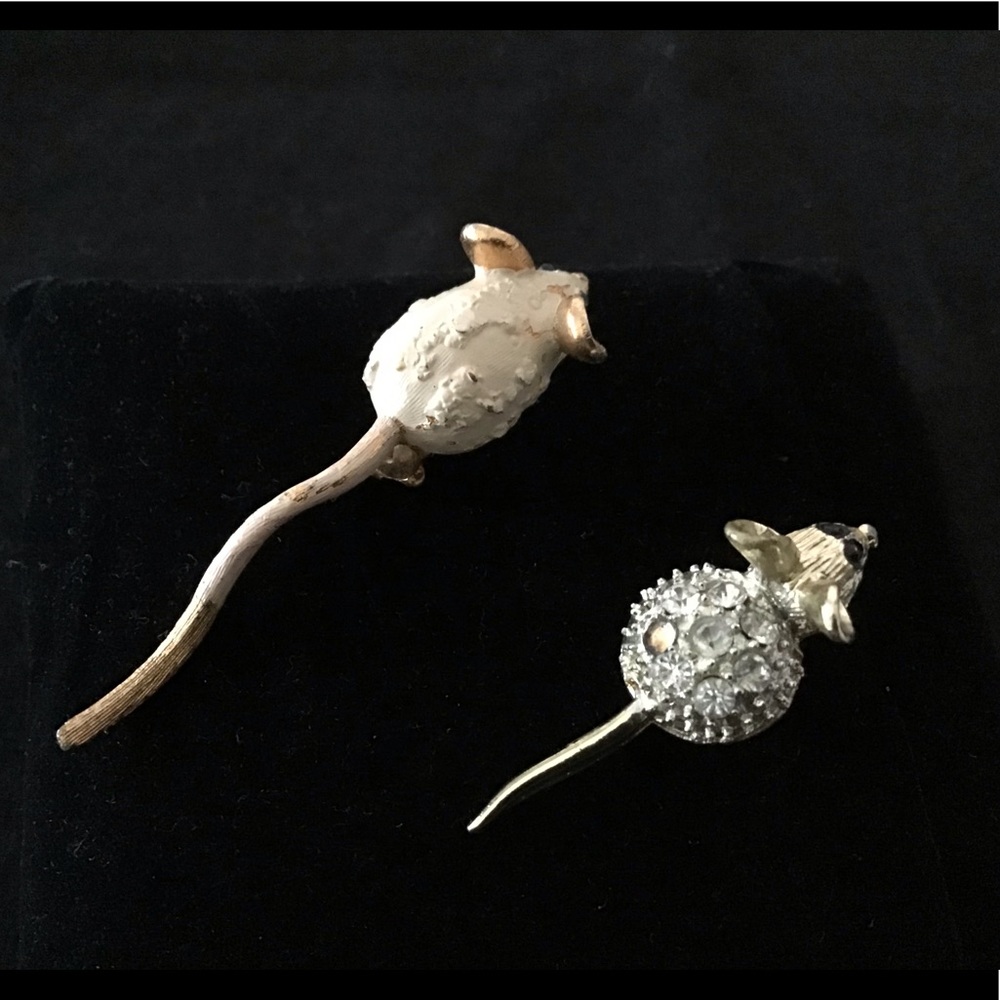 2 VINTAGE MICE TACK PIN BROOCHES - Picture 3 of 8